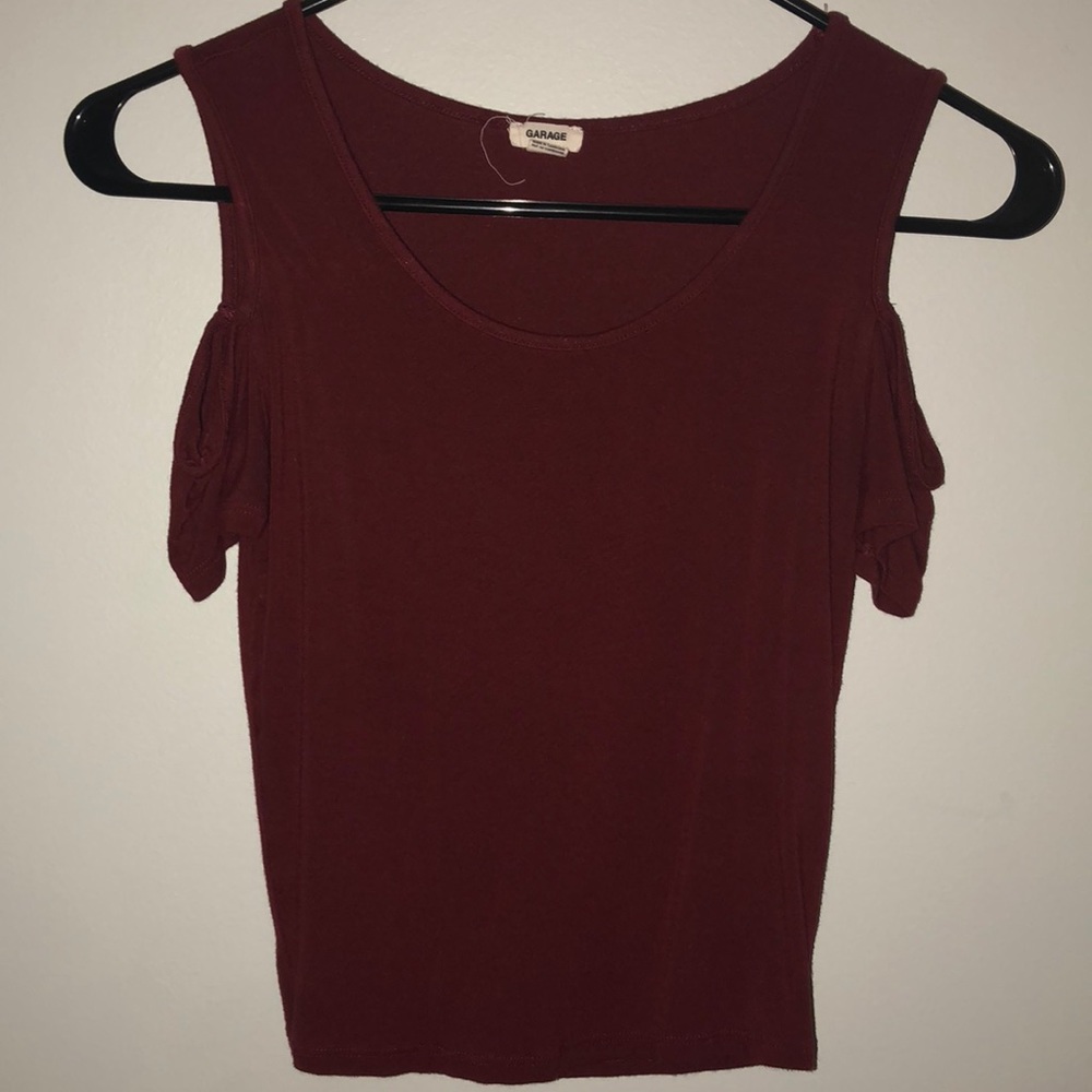Garage cold shoulder maroon tank top